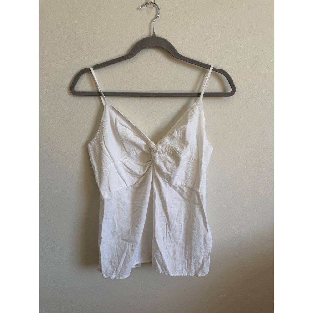 Old Navy White Linen Blend Twist Front Smocked Camisole Cami Top Womens Medium